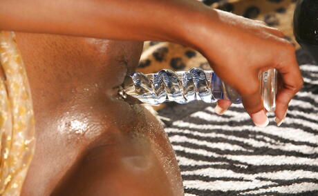 Delightful bombshell Jayden Simone showing big knockers and toying her pussy near the pool