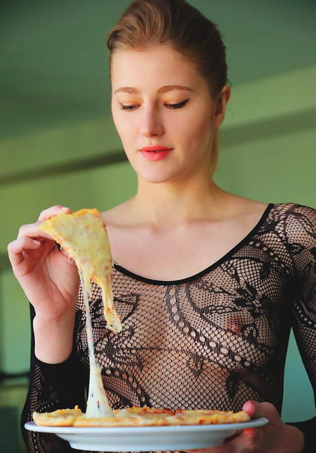 Sylphlike teen Mila I in underwear baring tiny tits and spreading her legs 